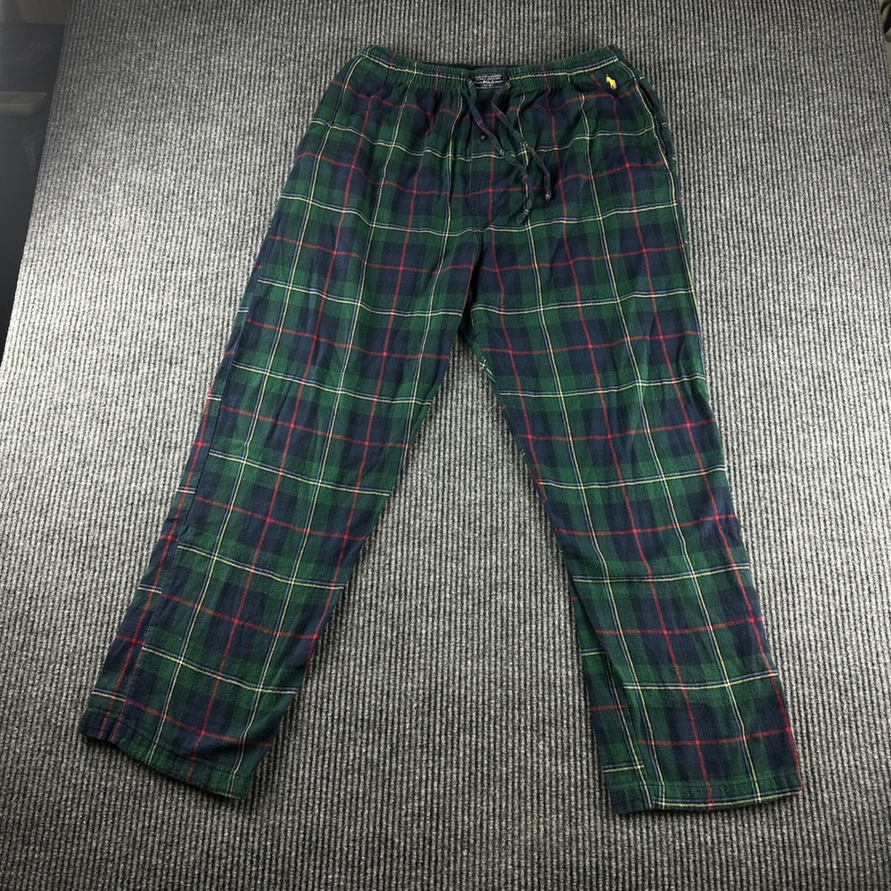 Polo Ralph Lauren Mens Green Plaid Flannel Pajama Pants Cotton Sleepwear Size L